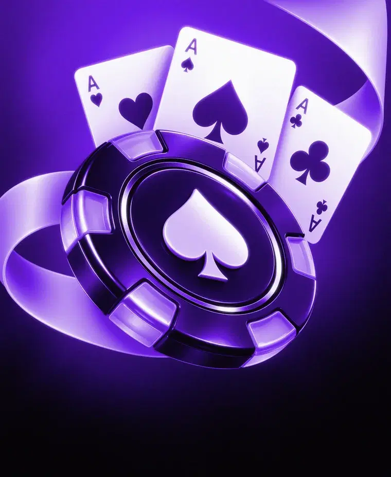 Purple casino chip and playing cards