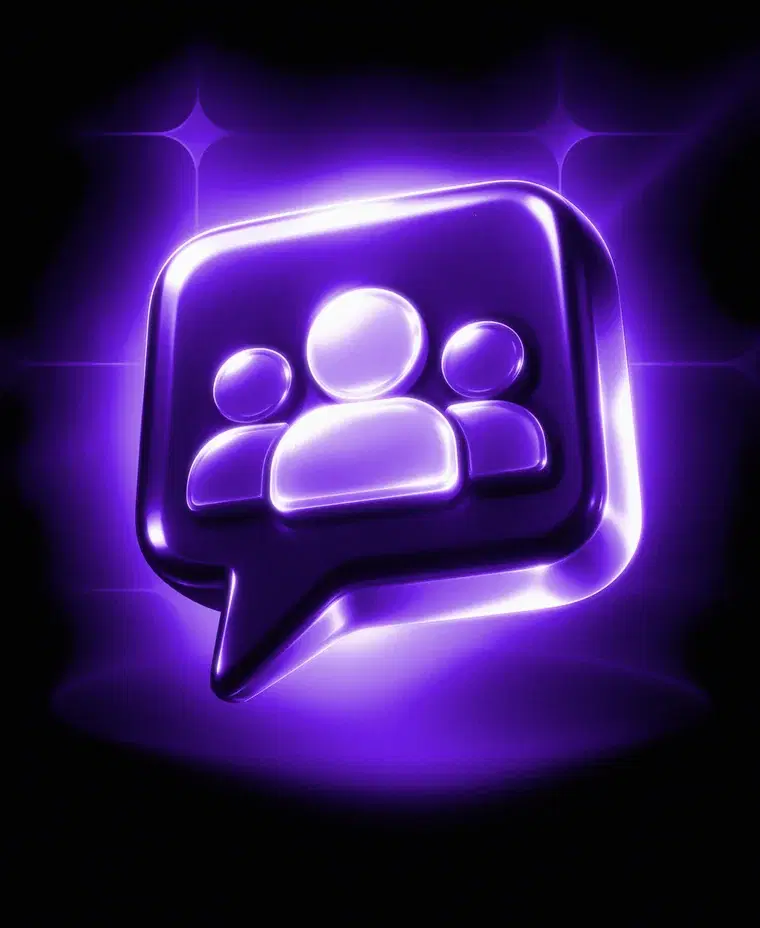 Chat bubble with a support team inside