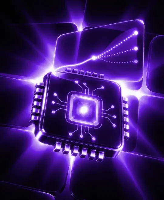 AI chip next to a rising forecast graph